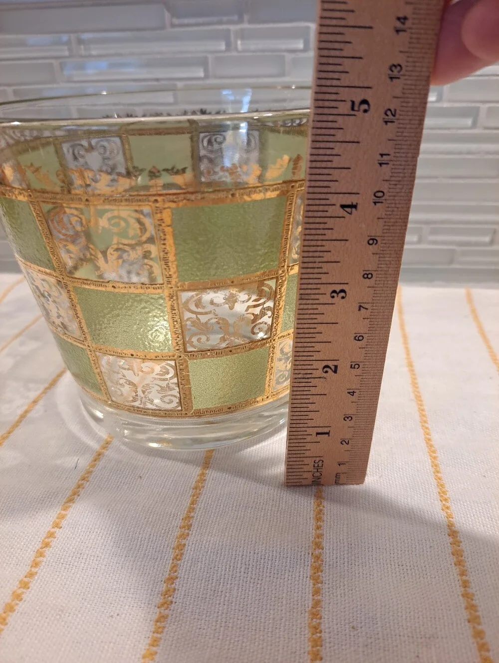 Vtg Culver Prado Glass Ice Bucket Green 22K Gold MCM Barware